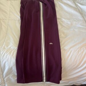 ALO Yoga Women's Purple Track Pants with White Stripe. Wide leg super comfy.